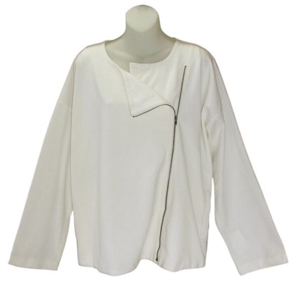 Eileen Fisher Flex Tencel Ponte Ivory Zip Up Jacket Shirt Top Medium Pockets - Picture 5 of 6